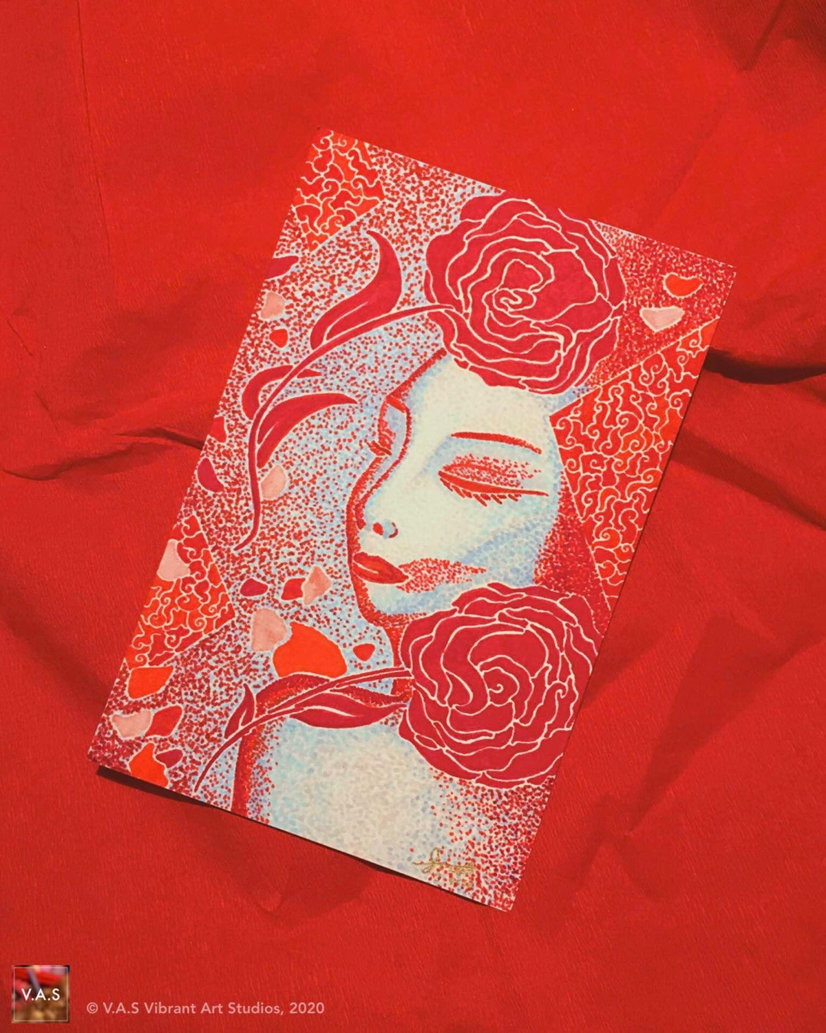 fantasy kuretake Pointillism portrait postcard tombow valentines