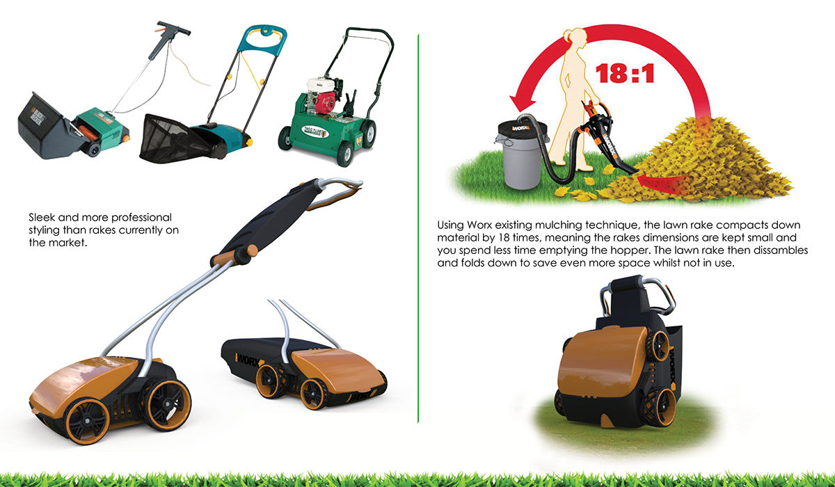 garden lawn rake mower battery product design industrial Flymo