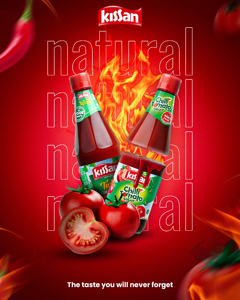 Advertising  bottle designer graphics ketchup kissan poster Social media post spicy Tomato