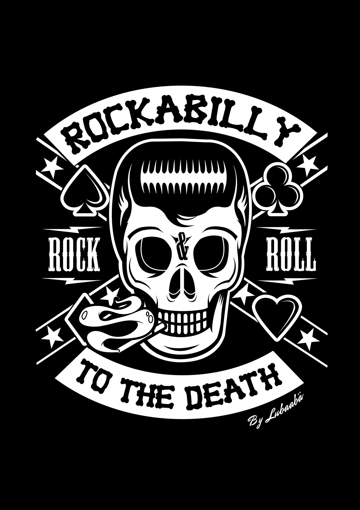 Rockabilly skull tshirt Rock And Roll rock smoke black White