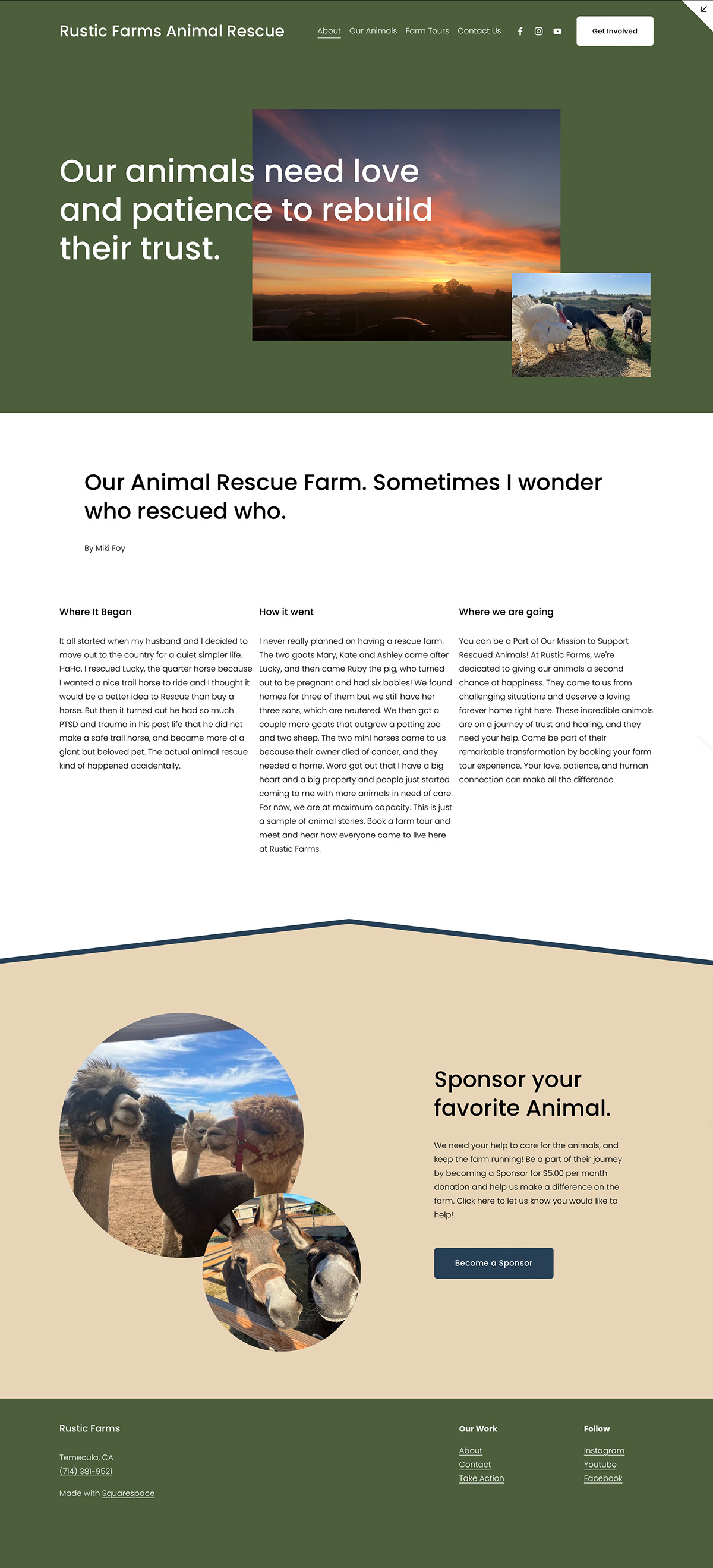 nonprofit Web Design  Website squarespace animals farm donation charity