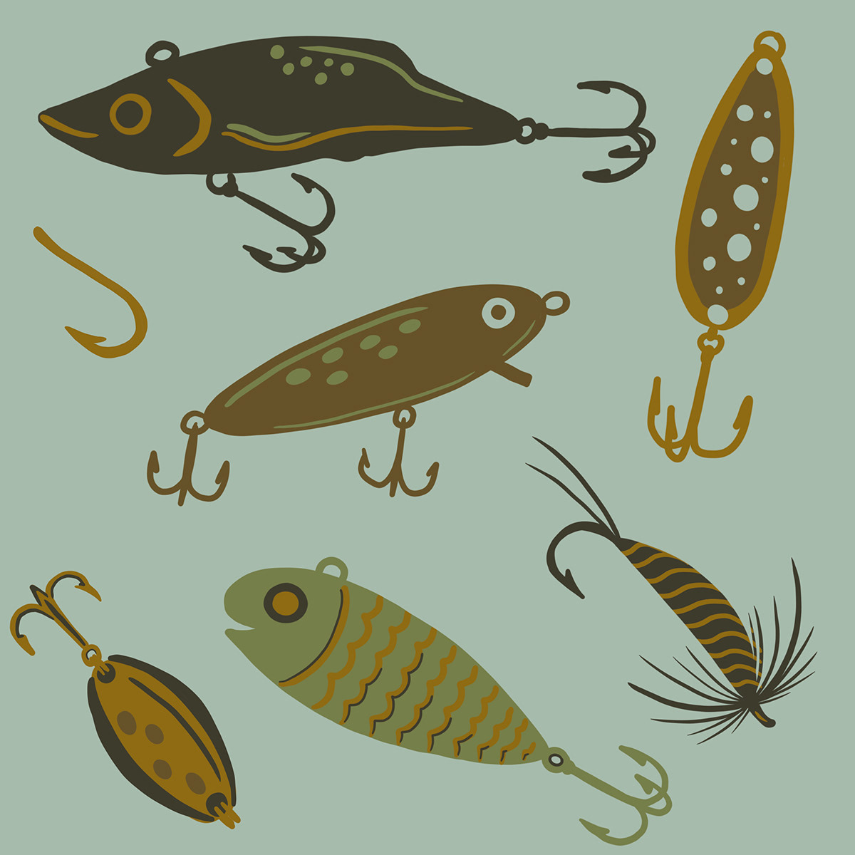 Vector illustrations of fly fishing lures. 