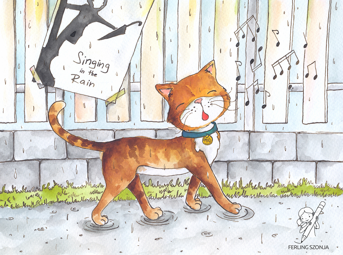 Cat Singing rain redcat