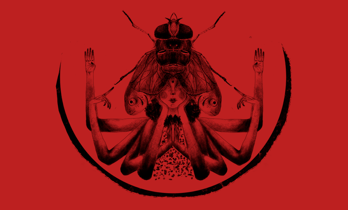 ilustración análoga gif diosa mosca redilustration peces hindue