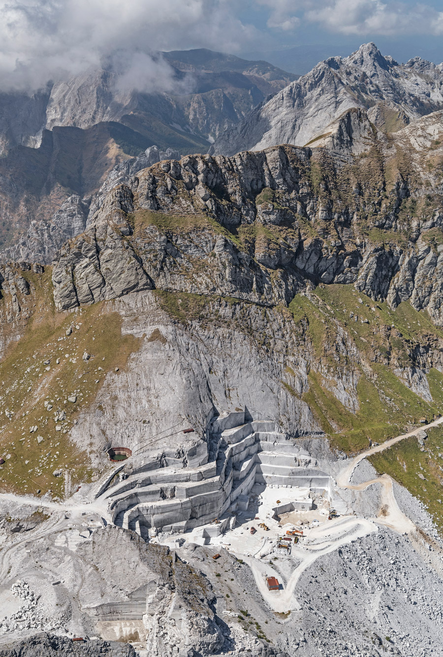 Aerial Marble mine carrara Italy Tuscany Noble