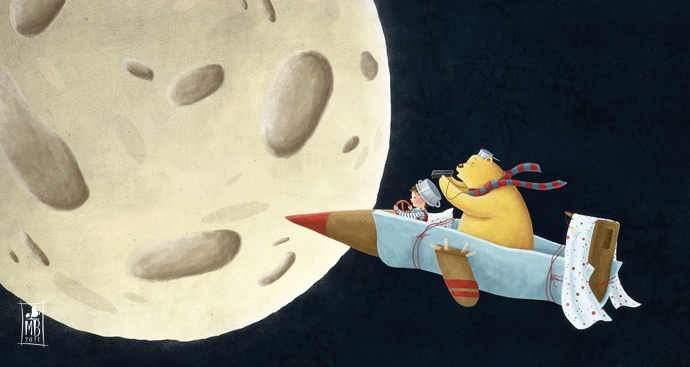 moon rocket boy bear joyride children's illustration Juvenile Illustration maria bogade