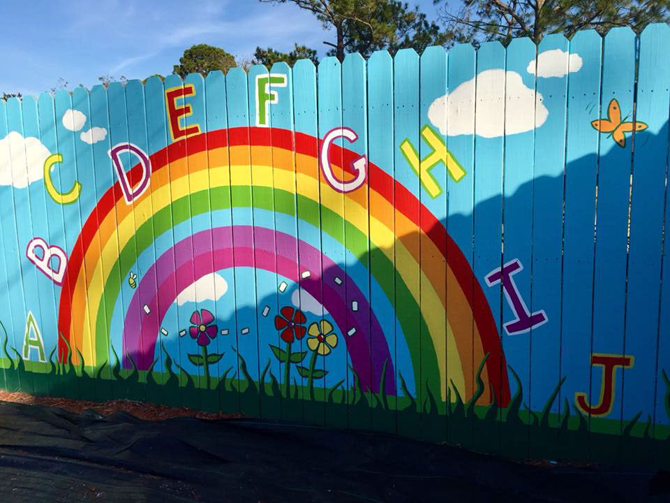 Mural Day care children kid rainbow outside alphabet letter bug insect