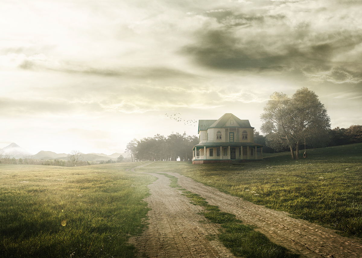 walking dead zombie house CGI 3D barn Walkers rushel farm grass field
