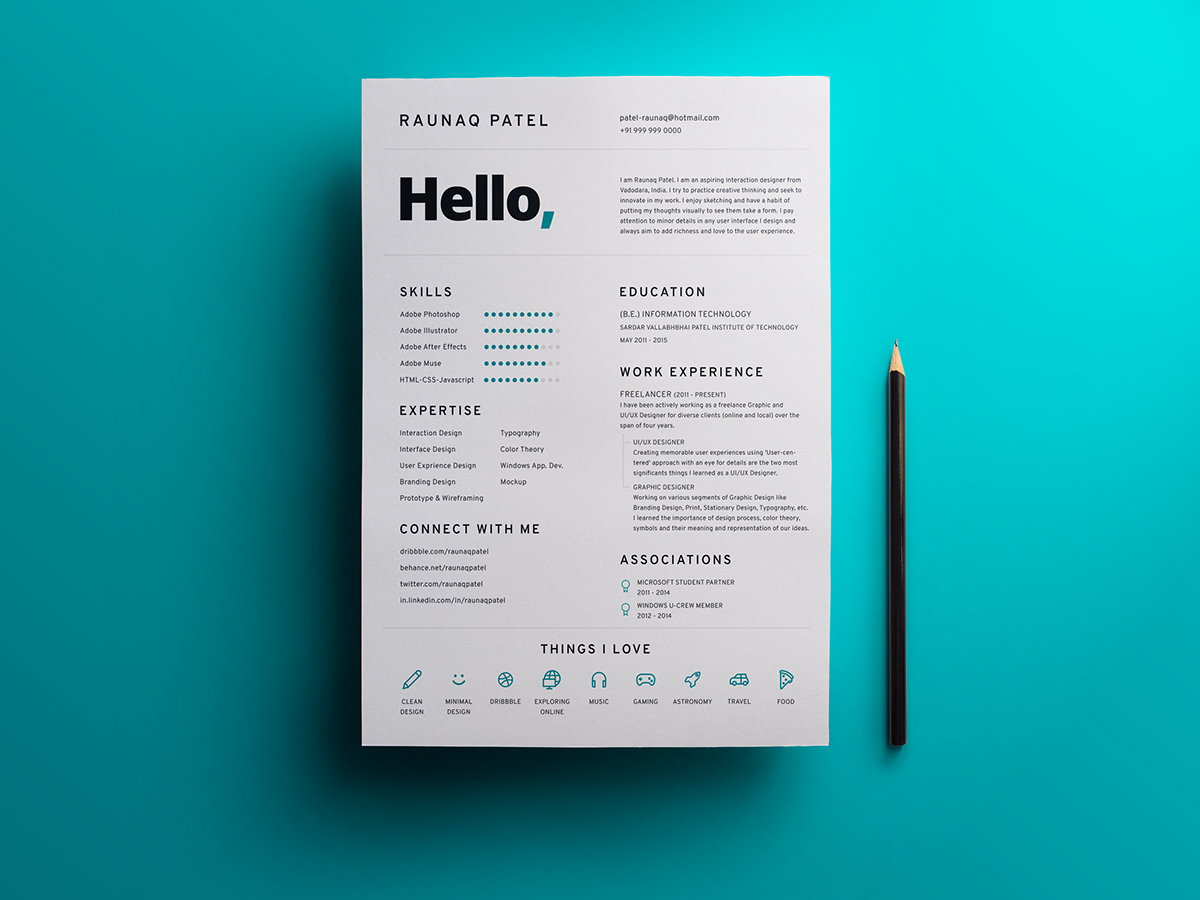 Resume designer CV print a4 job hire clean minimal