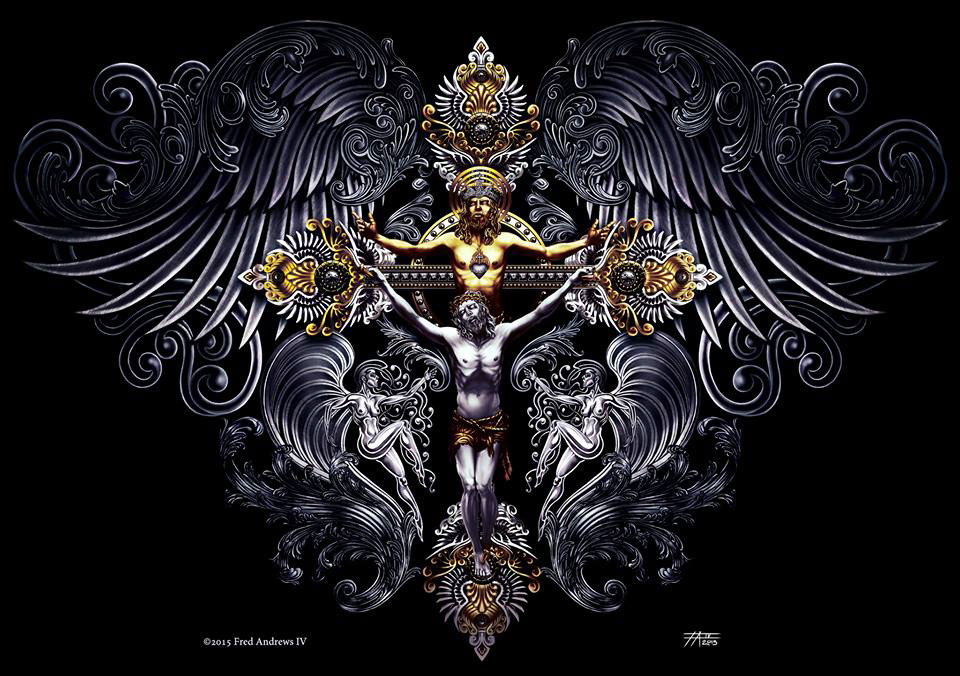 jesus christ wings gold God religous spiritual geometry painting   crusifix