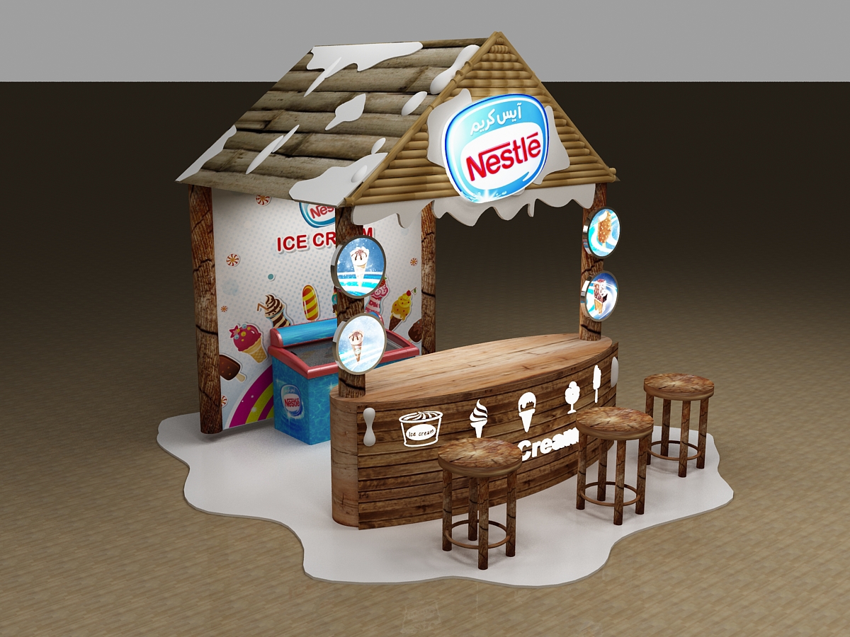 nestle ice cream booth Fast food Kiosk Display Stand gondola Floor Display Interior room logo design Exhibition 