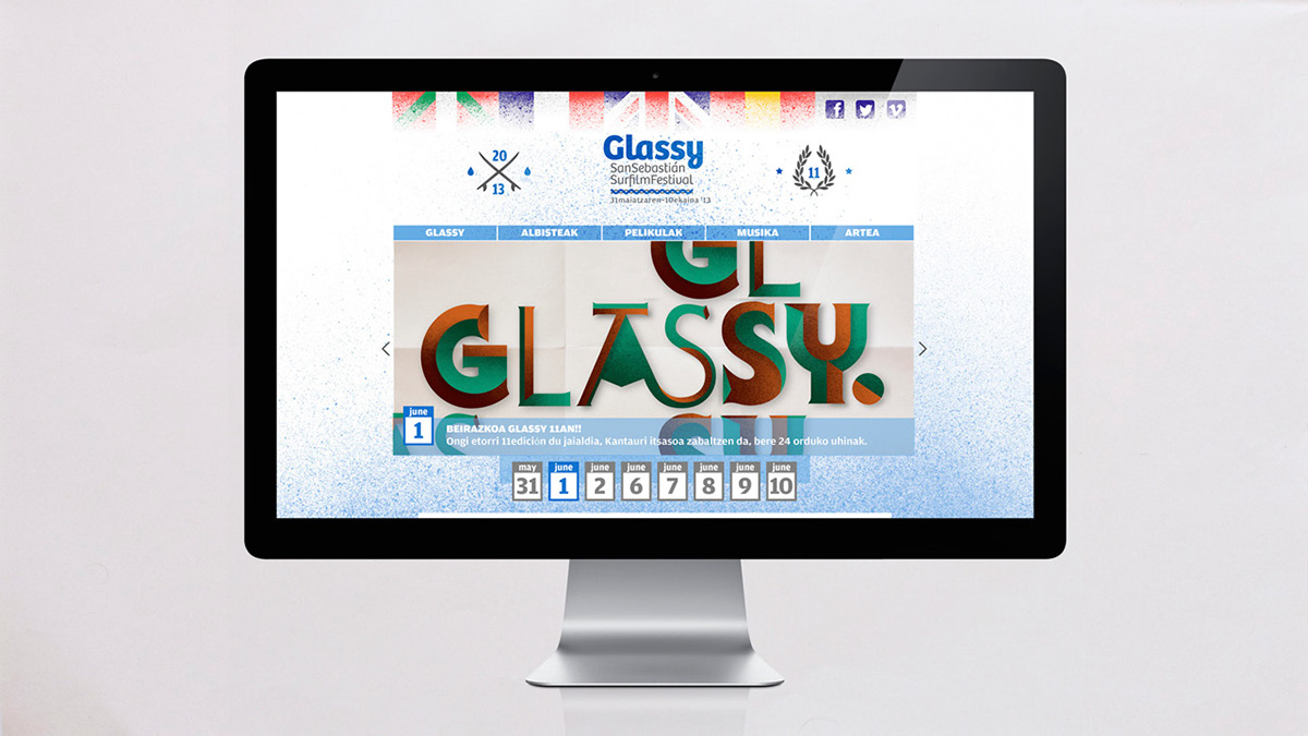 glassy logo design graphic manuel serra Surf surfilm festival lettering paper Layout serraysaez spray texture
