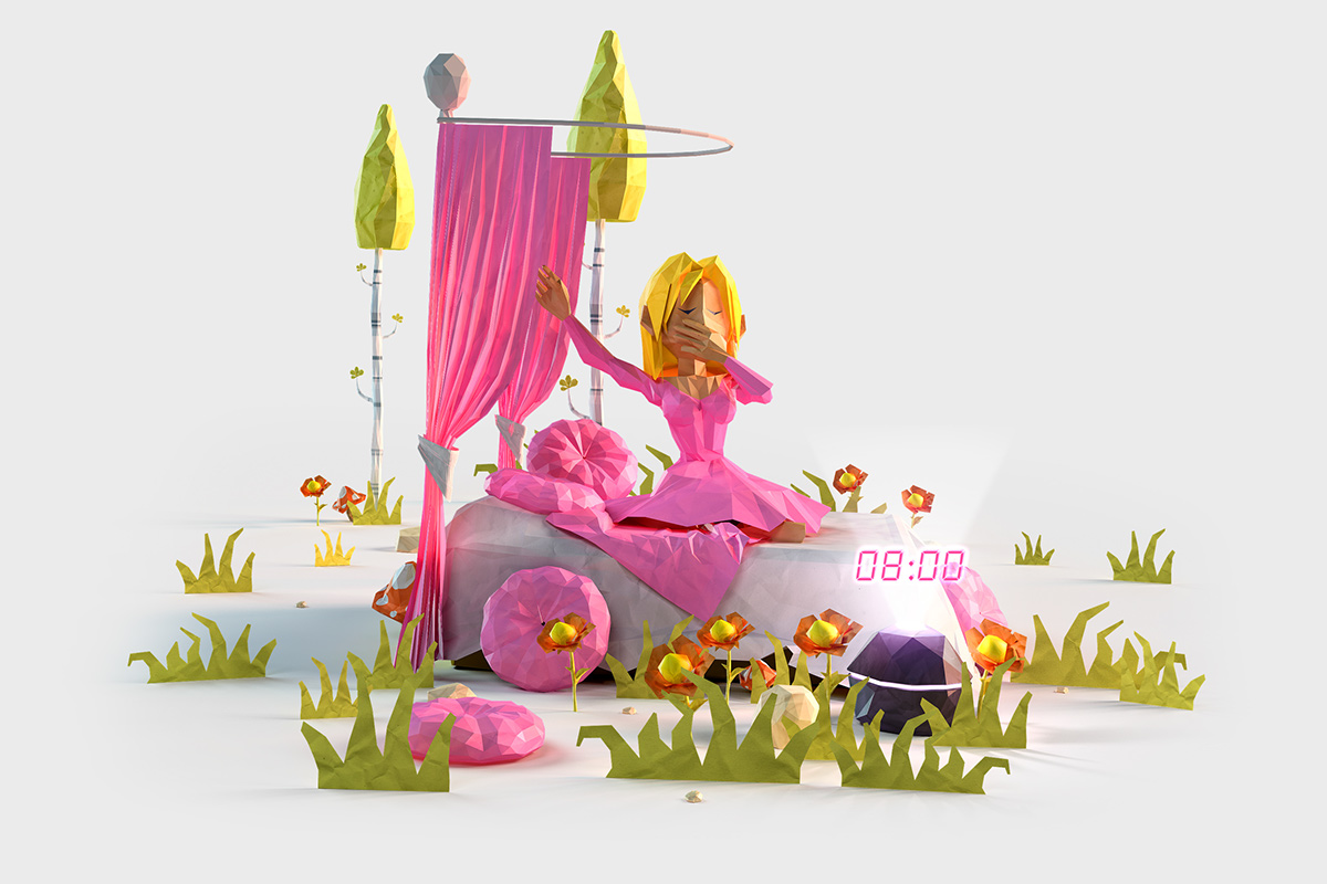 Low Poly lowpoly poly polygon polygonal fairytale face facets faceted paper Princess forest sleeping rapunzel prince