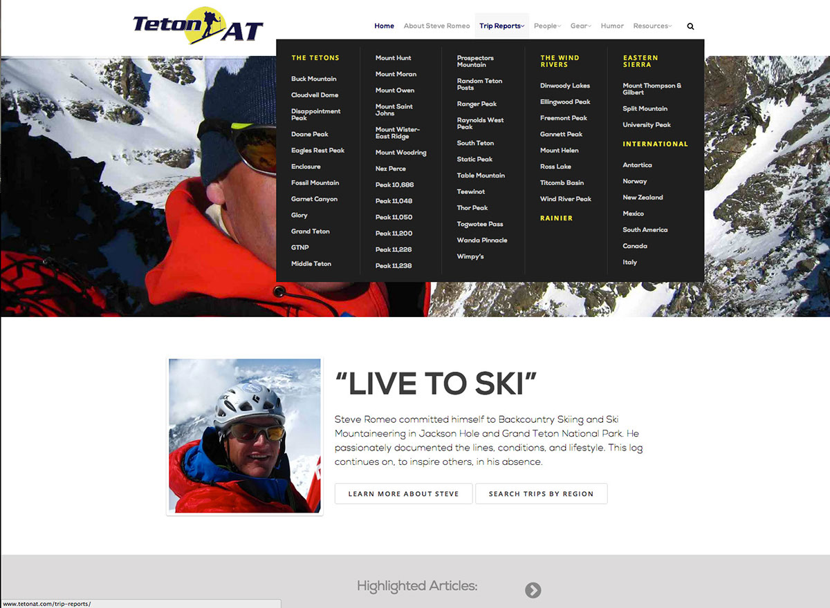 Steve Romeo Backcountry Skiing tetons tetonat adventure travel maps trip planning skiing live to ski