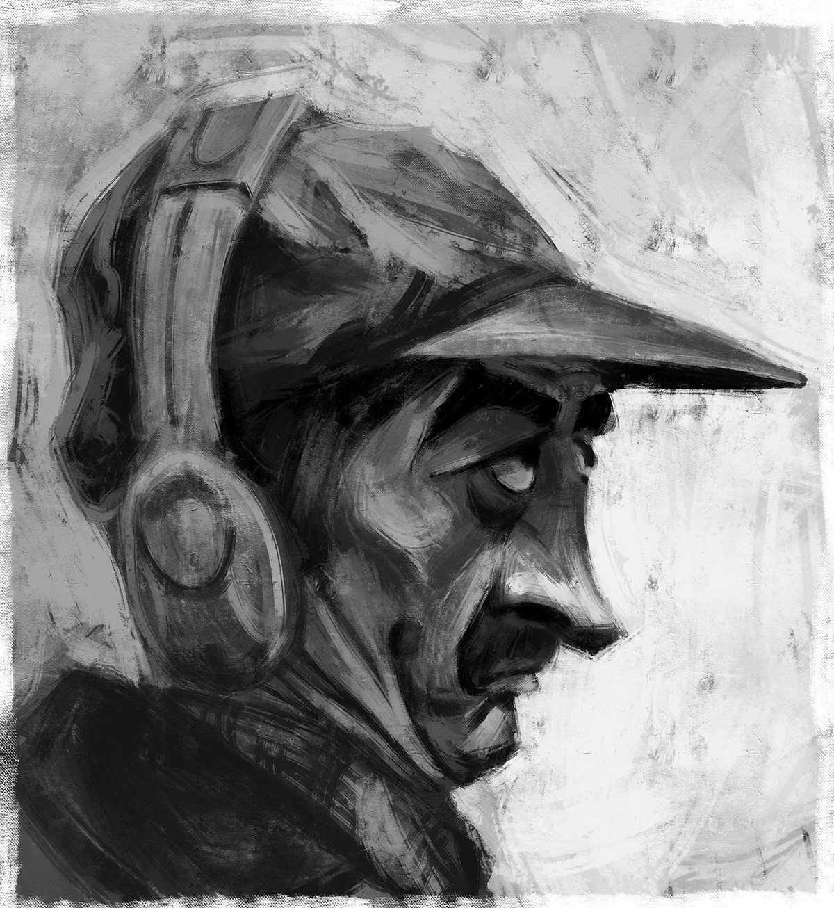 portrait digital painting black and white