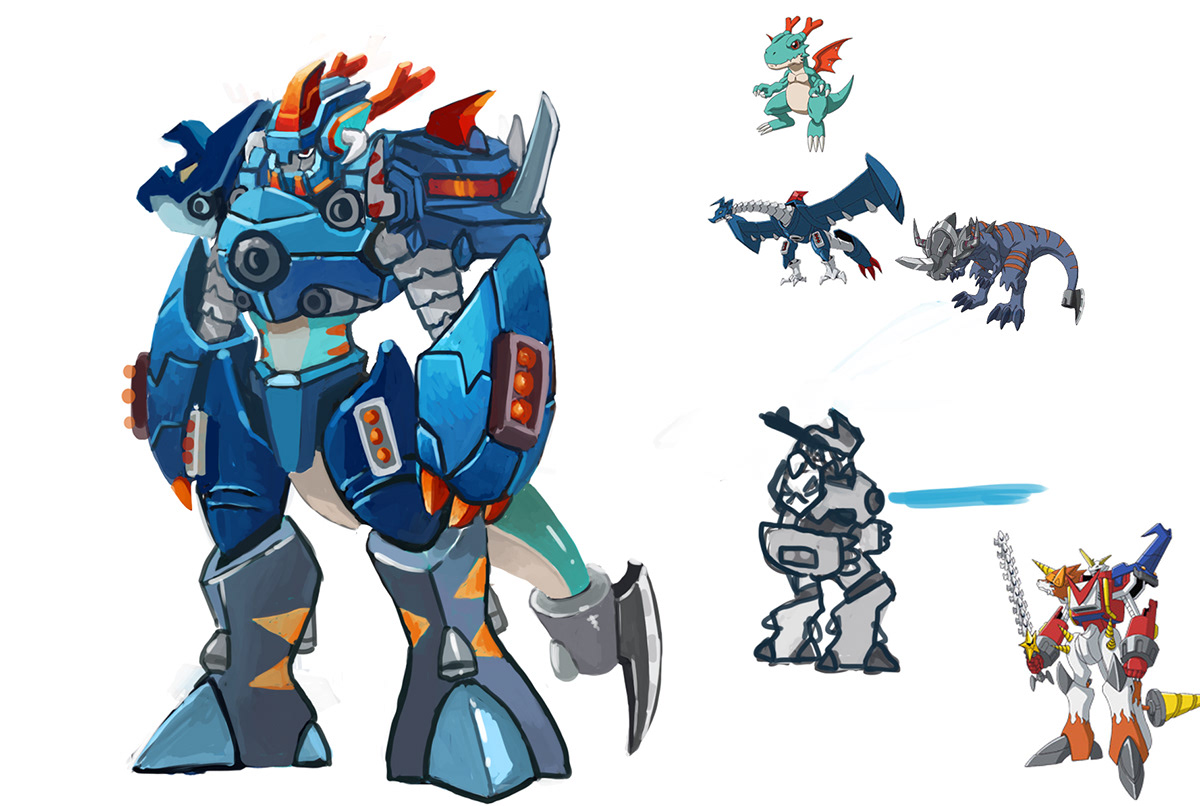 Digimon Character design fusion concepts game art mobile Games unreleased.