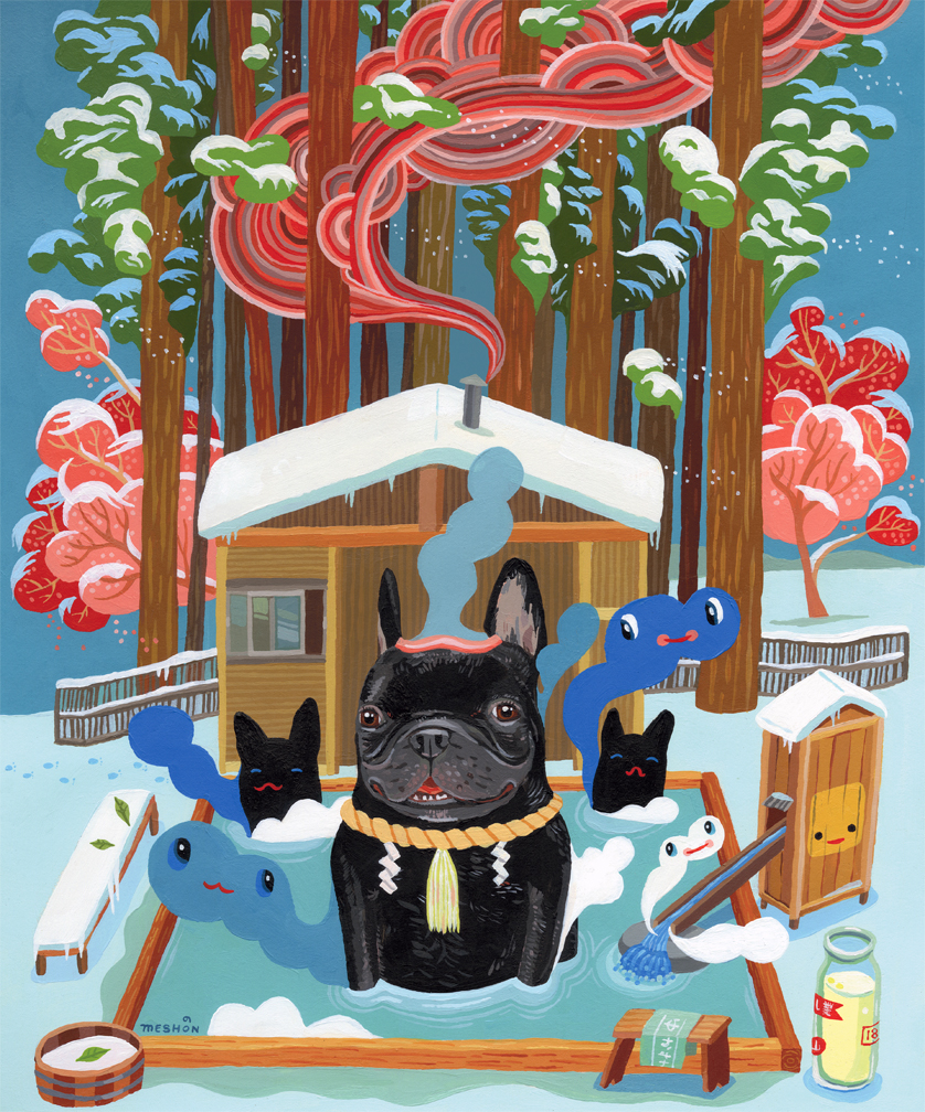 japan onsen French Bulldog french onsen Aaron Meshon japanese bath The Exquisite Book chronicle books dog Travel sento water winter milk