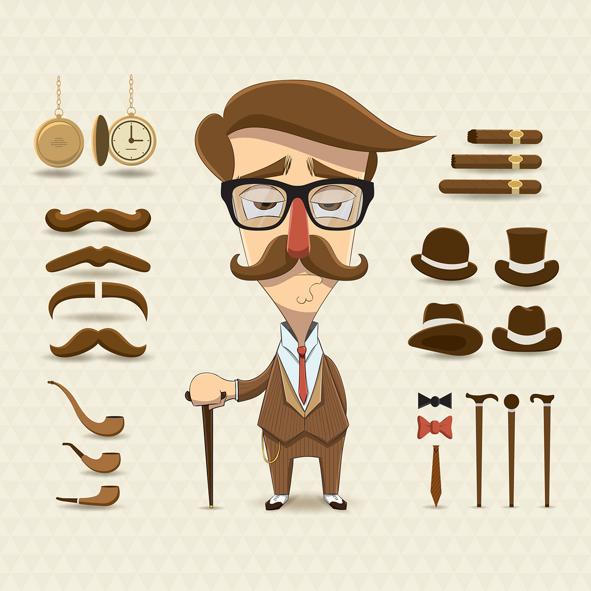 Character design elements accessories boy girl old Hipster
