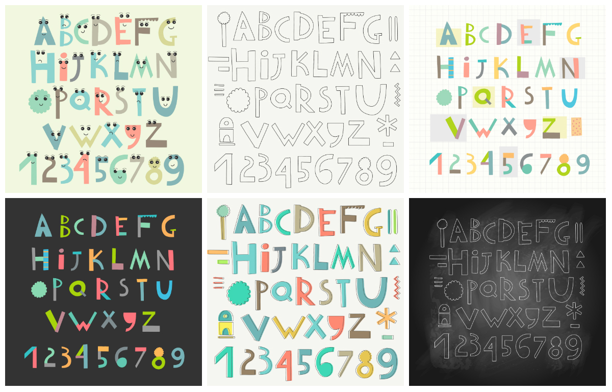 letters alphabet Flying vector set teen hand drawn numbers children natural sweet sign quilt scrapbook element