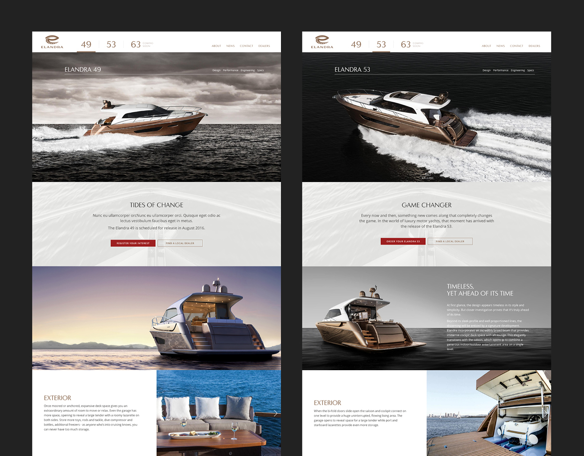 Onfire Design identity auckland Elandra marine yacht Web brochure print