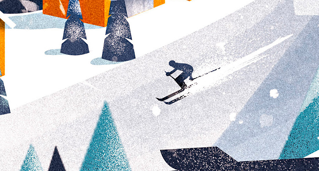 ILLUSTRATION  Digital Art  Holiday mountains snow sports skiing vacation poster Ski