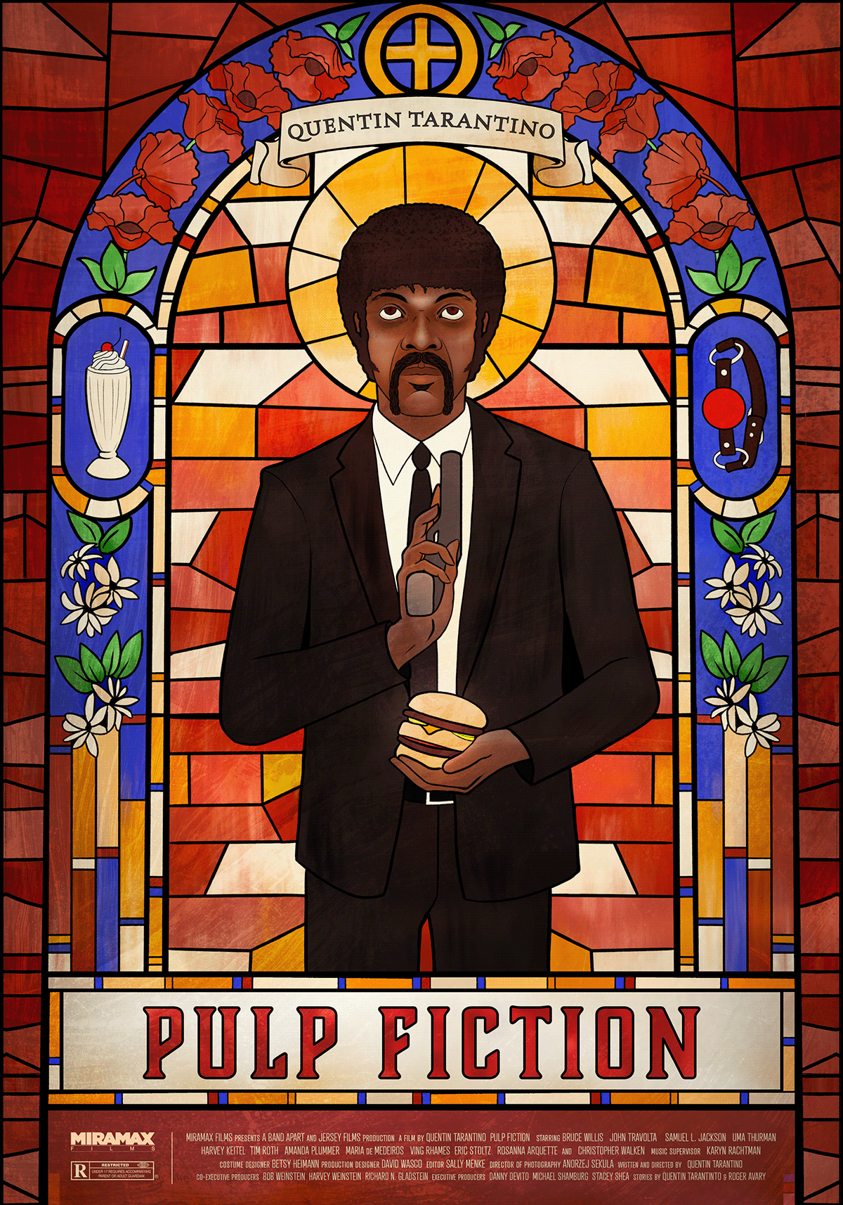 ILLUSTRATION  movie poster Poster Design pulp fiction stained glass
