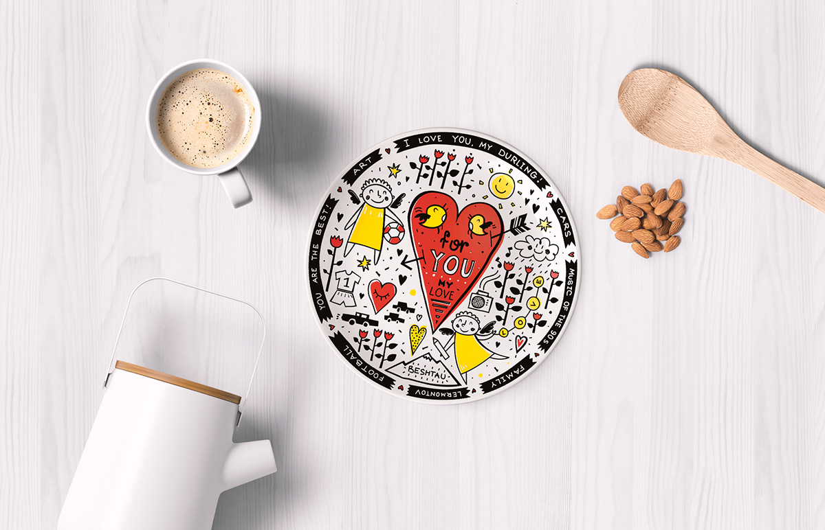 nice sweet pretty lovely Good Valentine's Day plates happy new year print ILLUSTRATION 