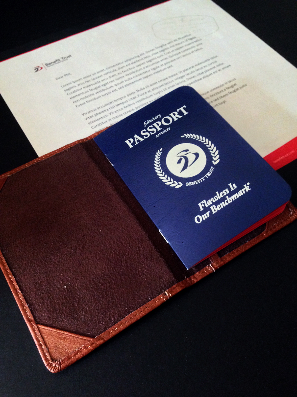 BenefitTrust Leads Campaign mailer Reactor Design Studio Passport suitcase Travel