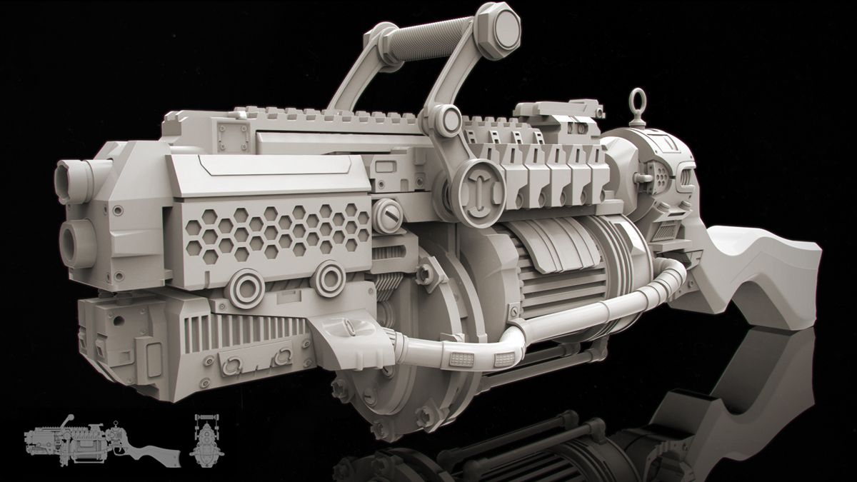 Sculpt 3dmodel 3dart Weapon sci-fi shotgun Render Zbrush Maya keyshot photoshop Autodesk Pixologic luxion adobe