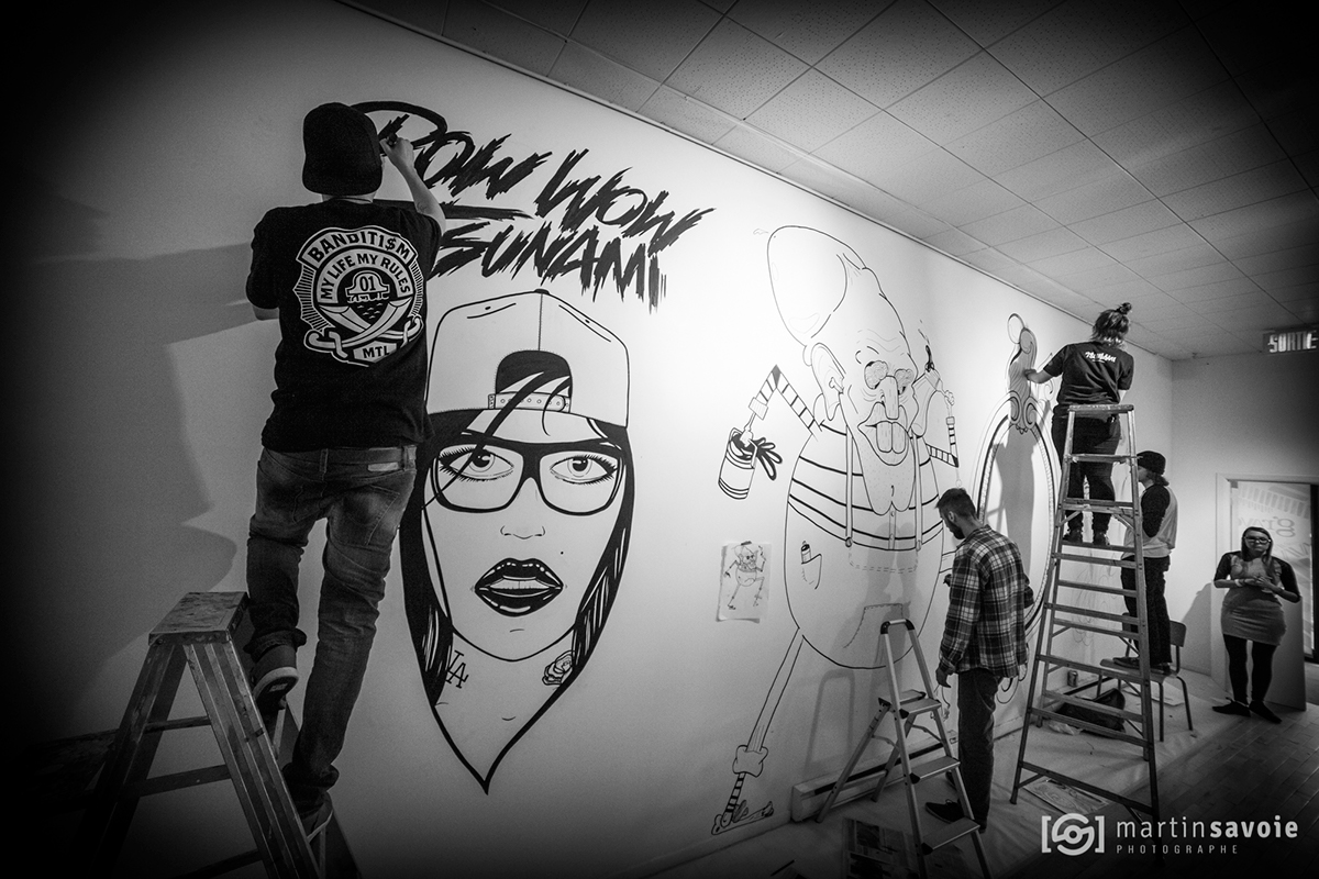Adobe Portfolio powwow tsunami Event Posca pabst black Show exposition design graphique art expo live livedrawing murale wall