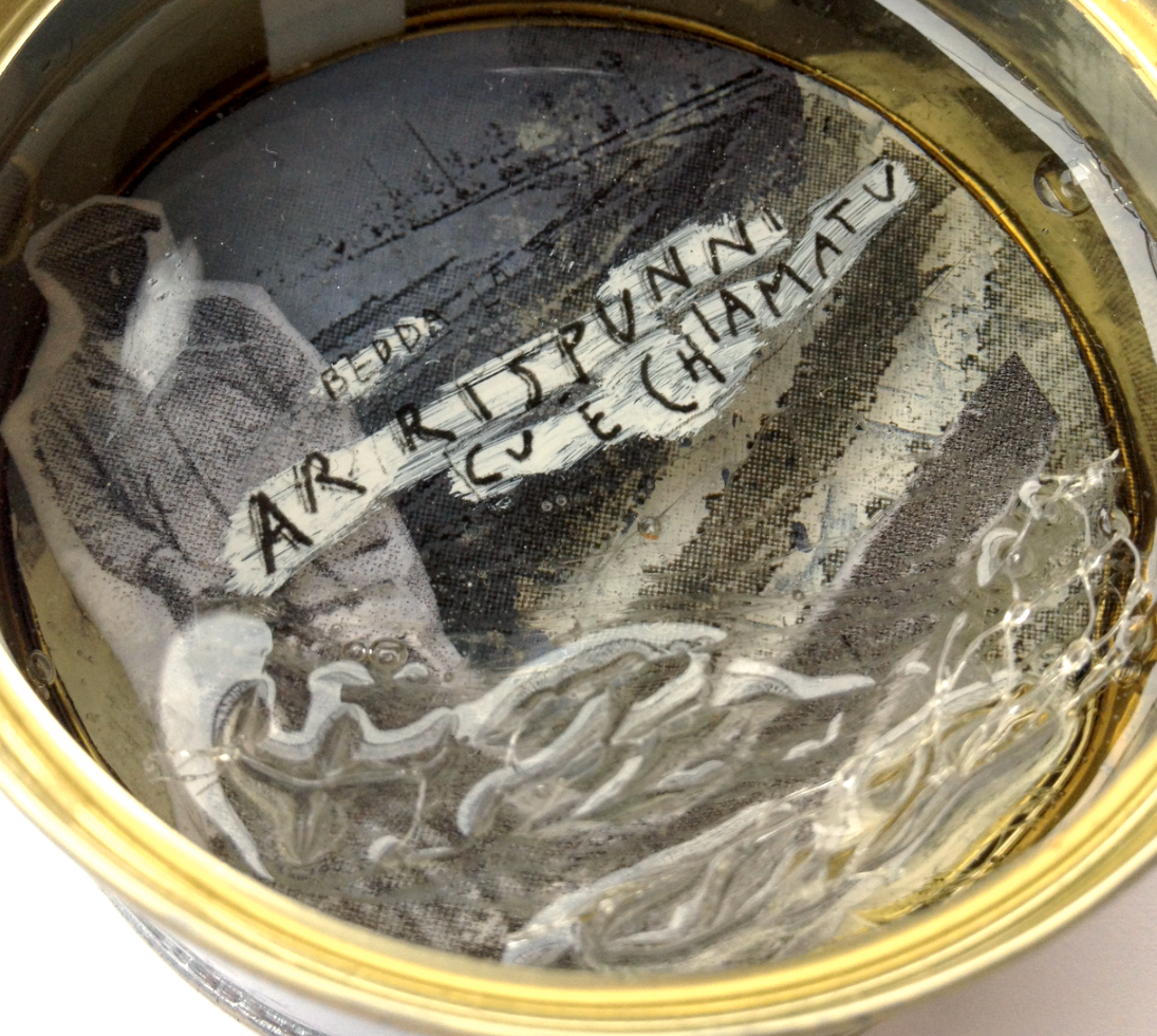 tuna can tunabox fish fishing Mattanza Liquid collage saints madonna Pray epoxy resin resin Trasparent inside
