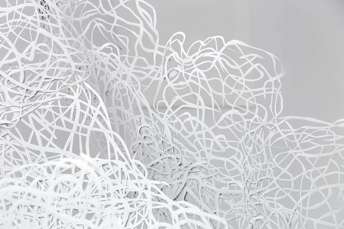 Diorama art artwok Nature trees paper papercut installation White cutter
