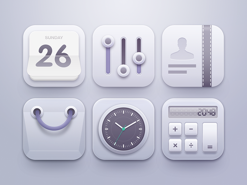 minimal smooth clean UI icons Icon White sunbzy user interface muji clock Volume calendar calculator