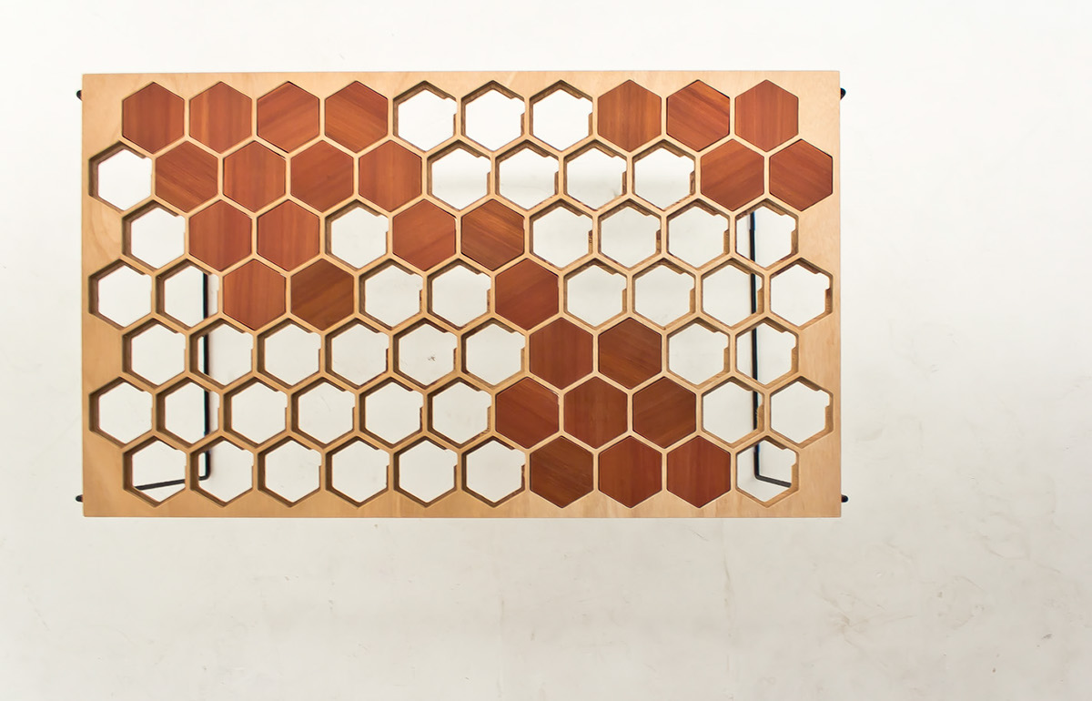 surface inlay hardwood pattern hexagon support negative space Structural