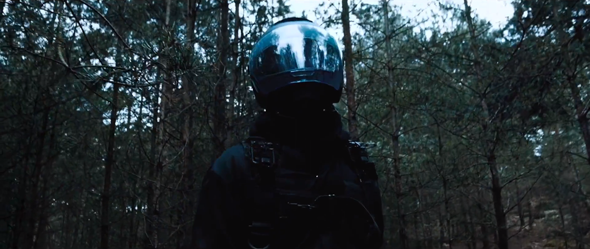 Adobe Portfolio music video EMPRSS sci-fi monolith woods White room drone Helmet blue