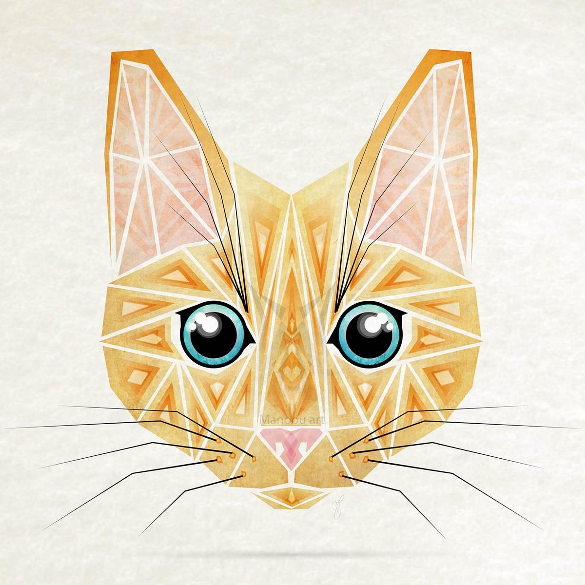 Cat animal kitten geometric Geometrical triangle Chat shape eyes symmetric orange savage head heart feline