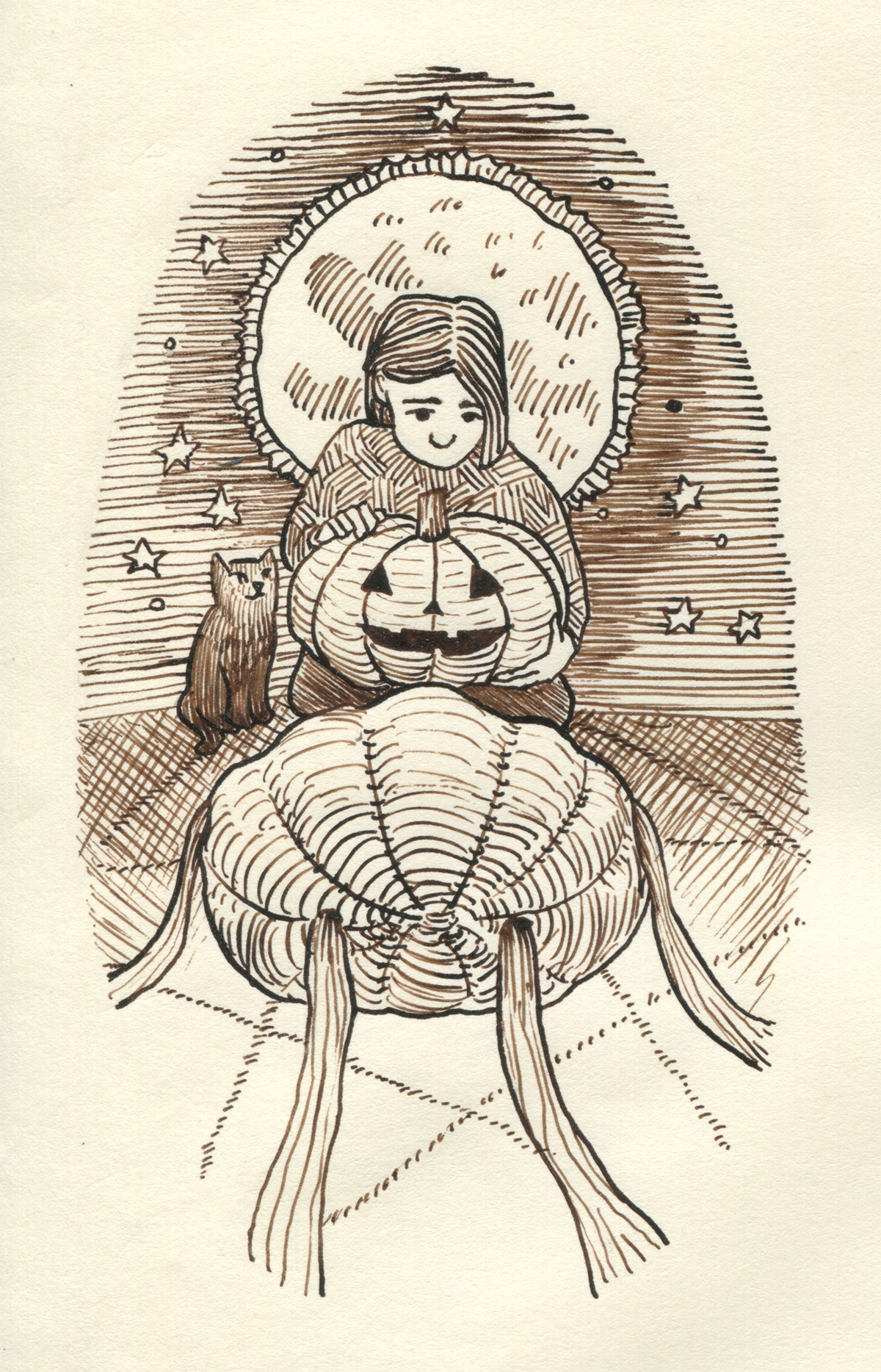 Halloween october inktober ghost fairy tales pumpkin autumn haunted skeleton Cat