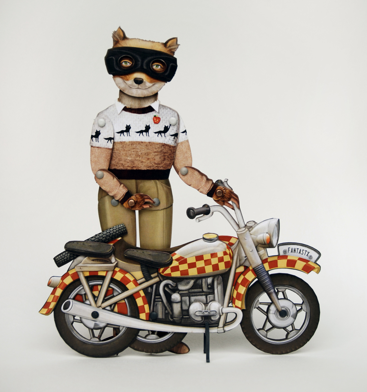 wes anderson fantastic mr.fox paper toy paper puppet limited edition crankbunny paper doll motorcycle articulated FOX orange 3d printing