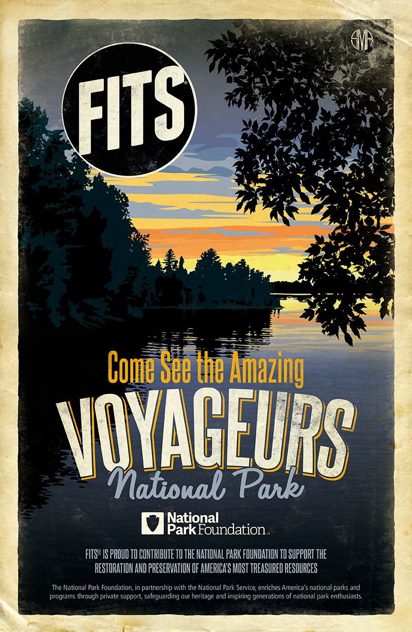 Retro Travel wpa Illustrator vector National Park voyageurs poster sunset Distress Park water trees kick ass