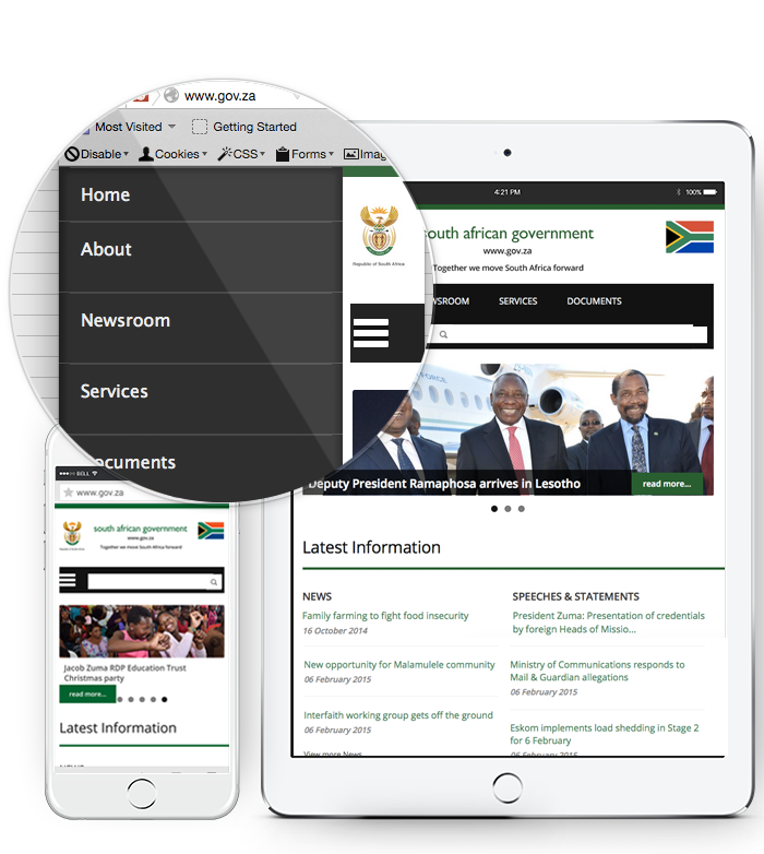 south african Government gov sa Web green mobile Responsive clean Layout webdev Drupal open source graphic Website