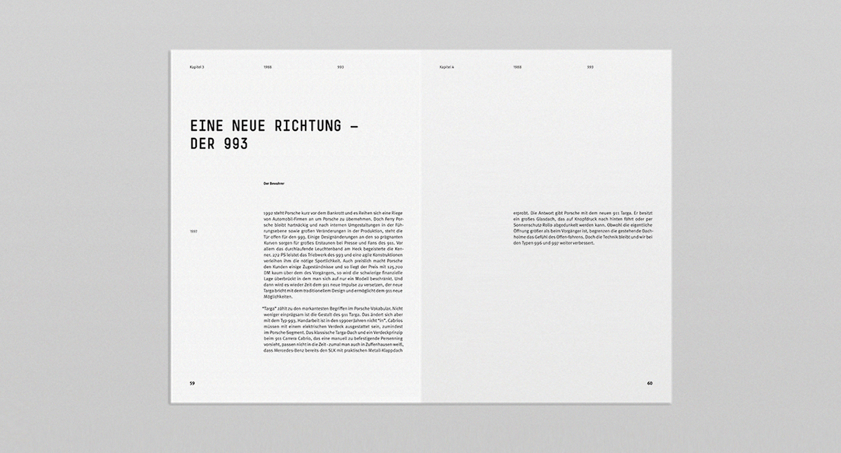 print Layout editorial publication design simple clean book brand Porsche