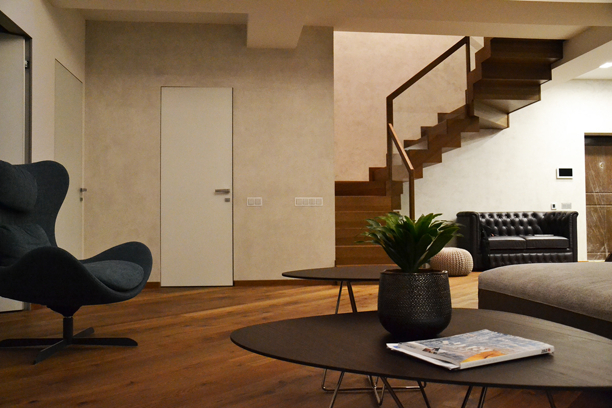 interior design  decor apartment duplex apartment realization modern Caligaris cozy bedroom kitchen