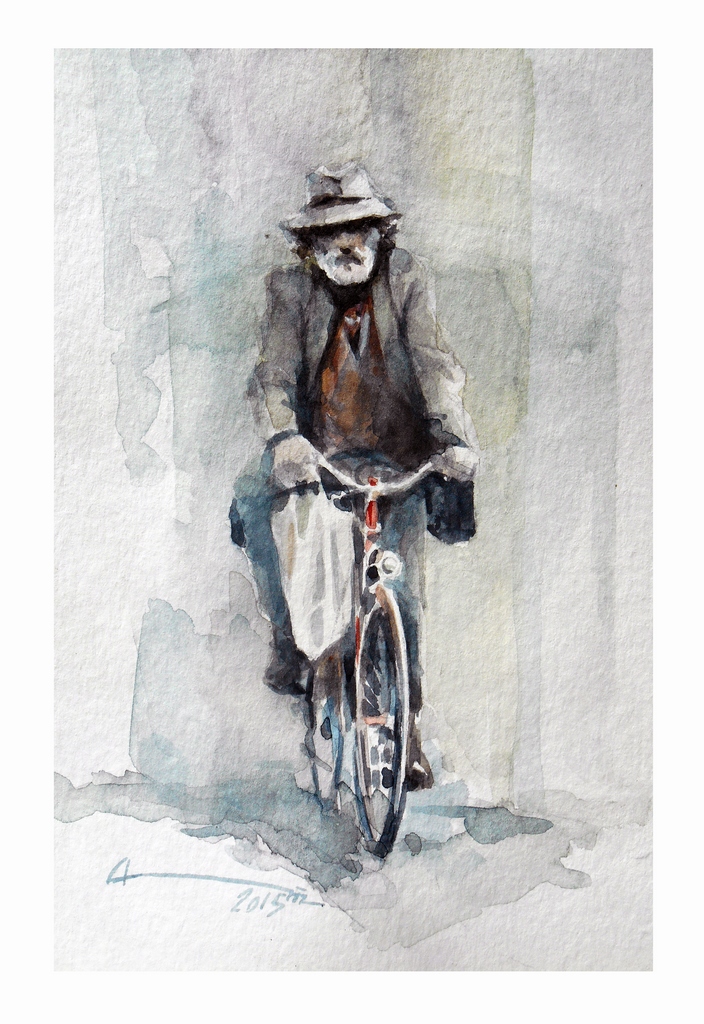 bike rider watercolor