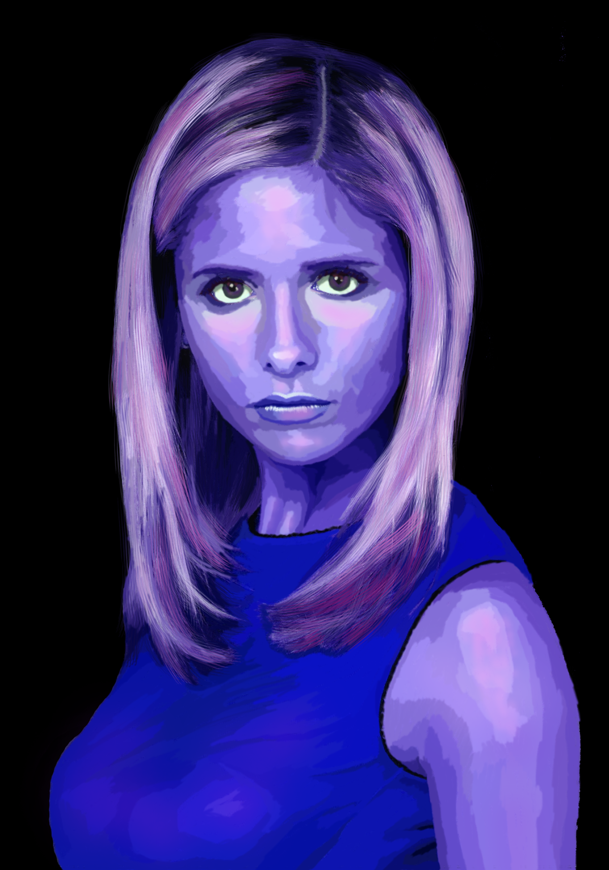 Sarah Michelle Gellar Buffy blue digital painting vibrant portrait