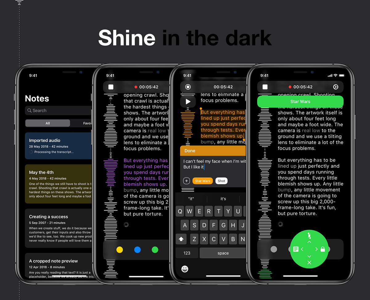 ios app ux UI voice recording apple iphone notes Productivity dark mode