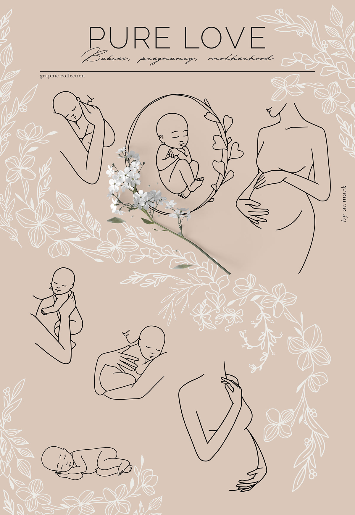pregnancy pregnant woman baby Baby Shower mom to be line art pregnancy linear illustration digital print mother pregnancy clipart