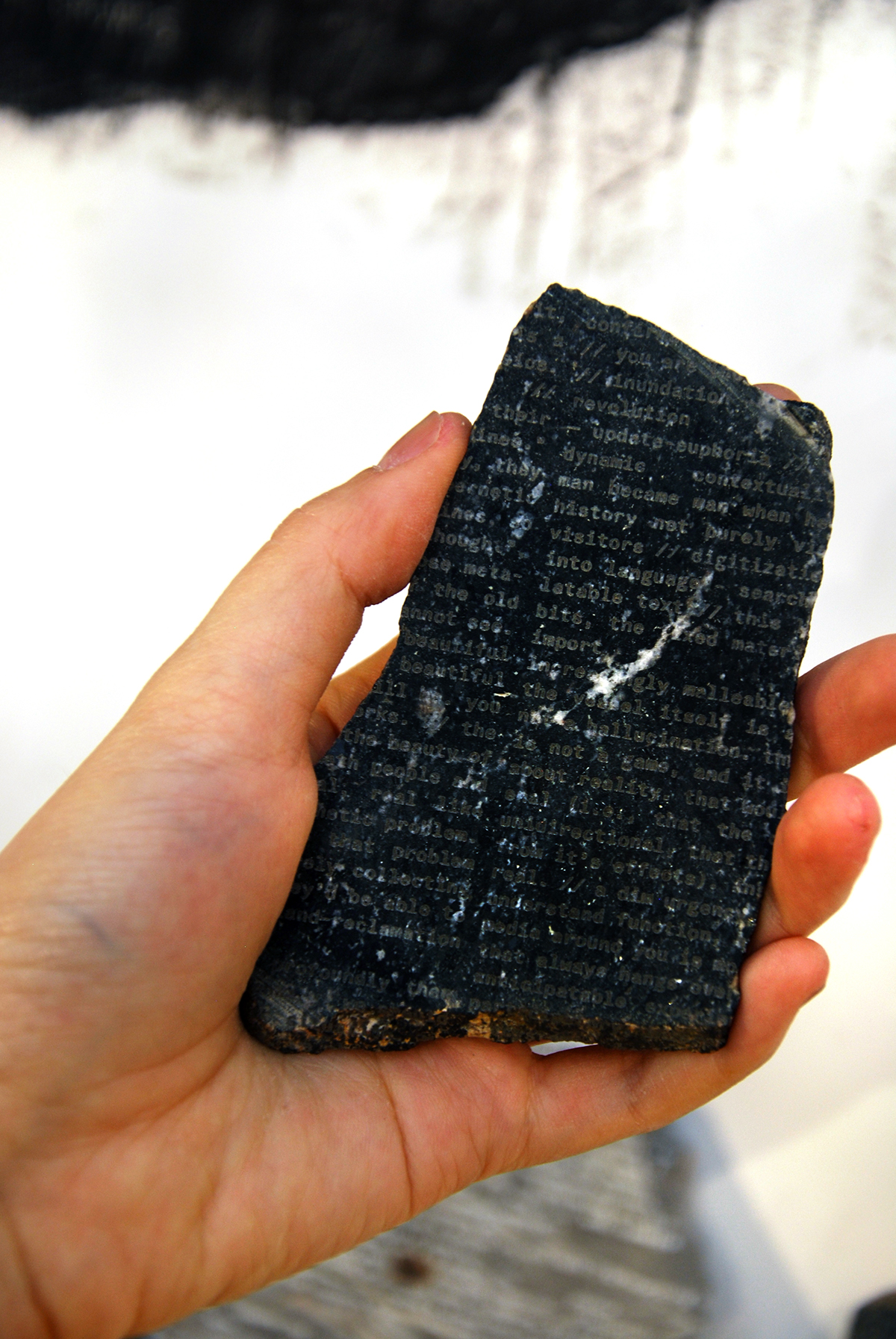 Futurist Manifesto  rosetta stone Technology fragmented text laser etching charcoal rubbing