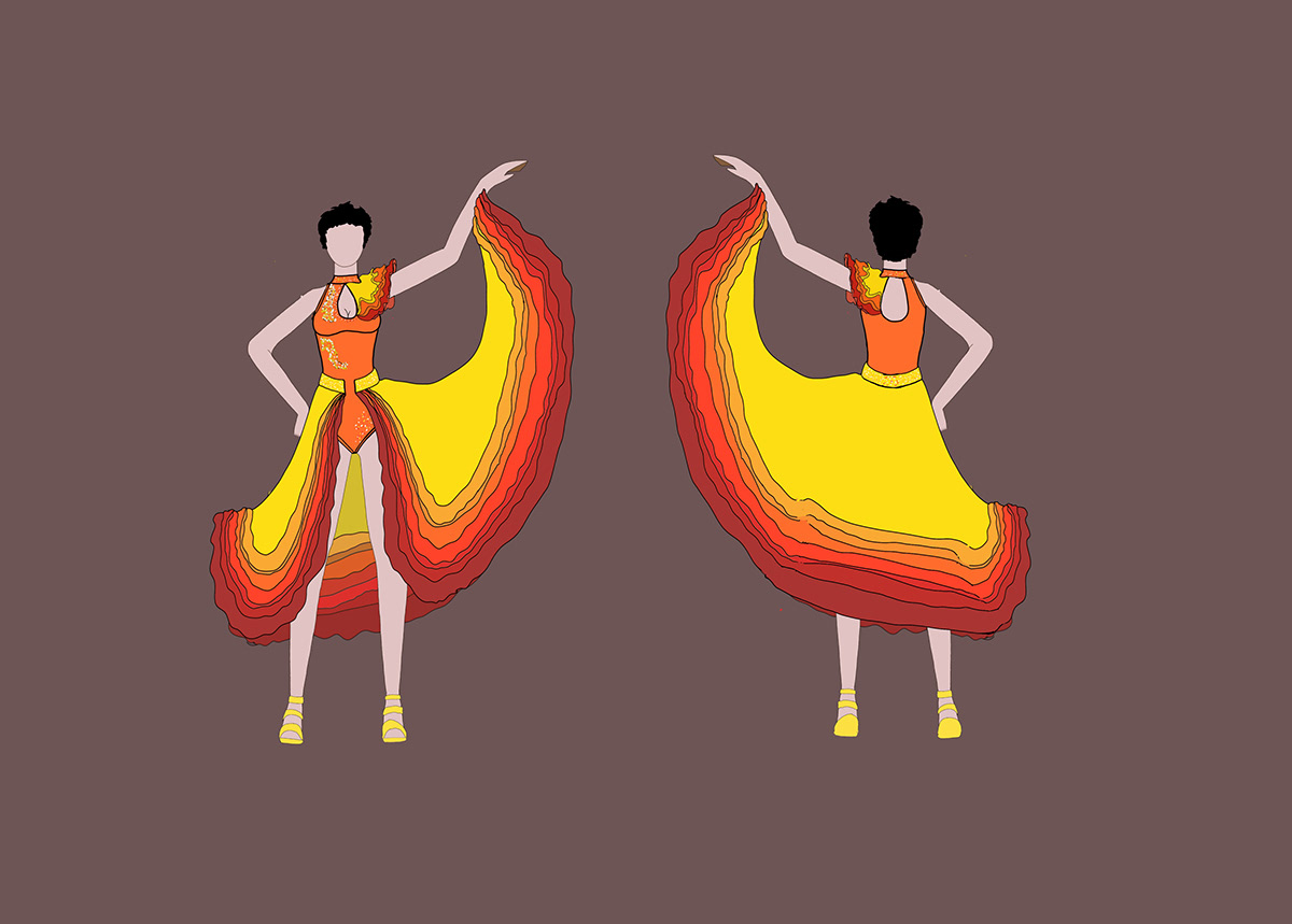 Diseño de vestuario del cuerpo de baile. 