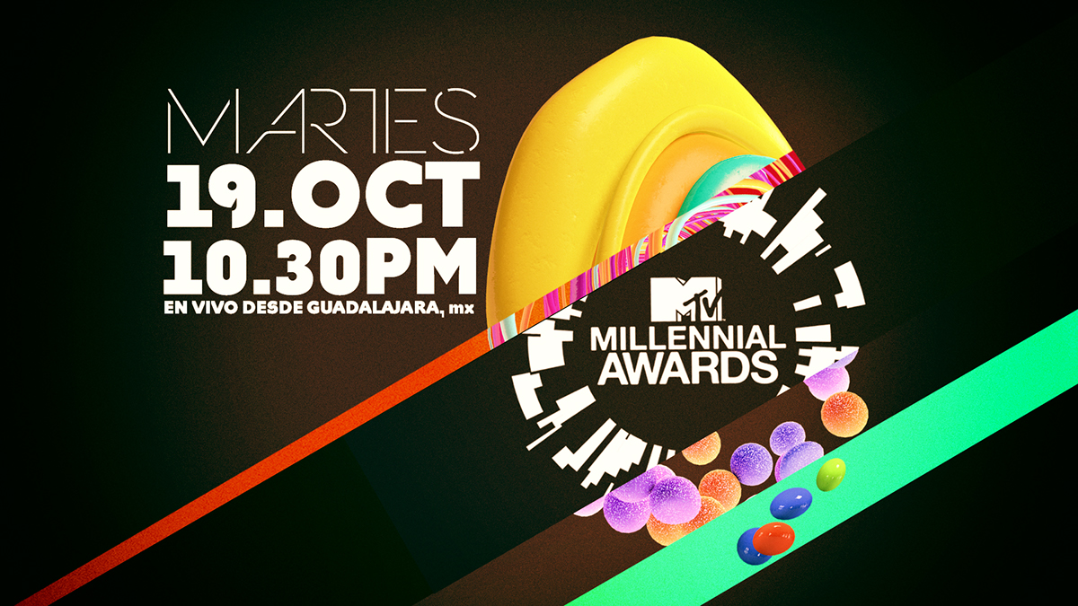 Mtv millenial awards abstract colorful energy Candy sugar explosion 3D boards Contained saturated bright futuristic
