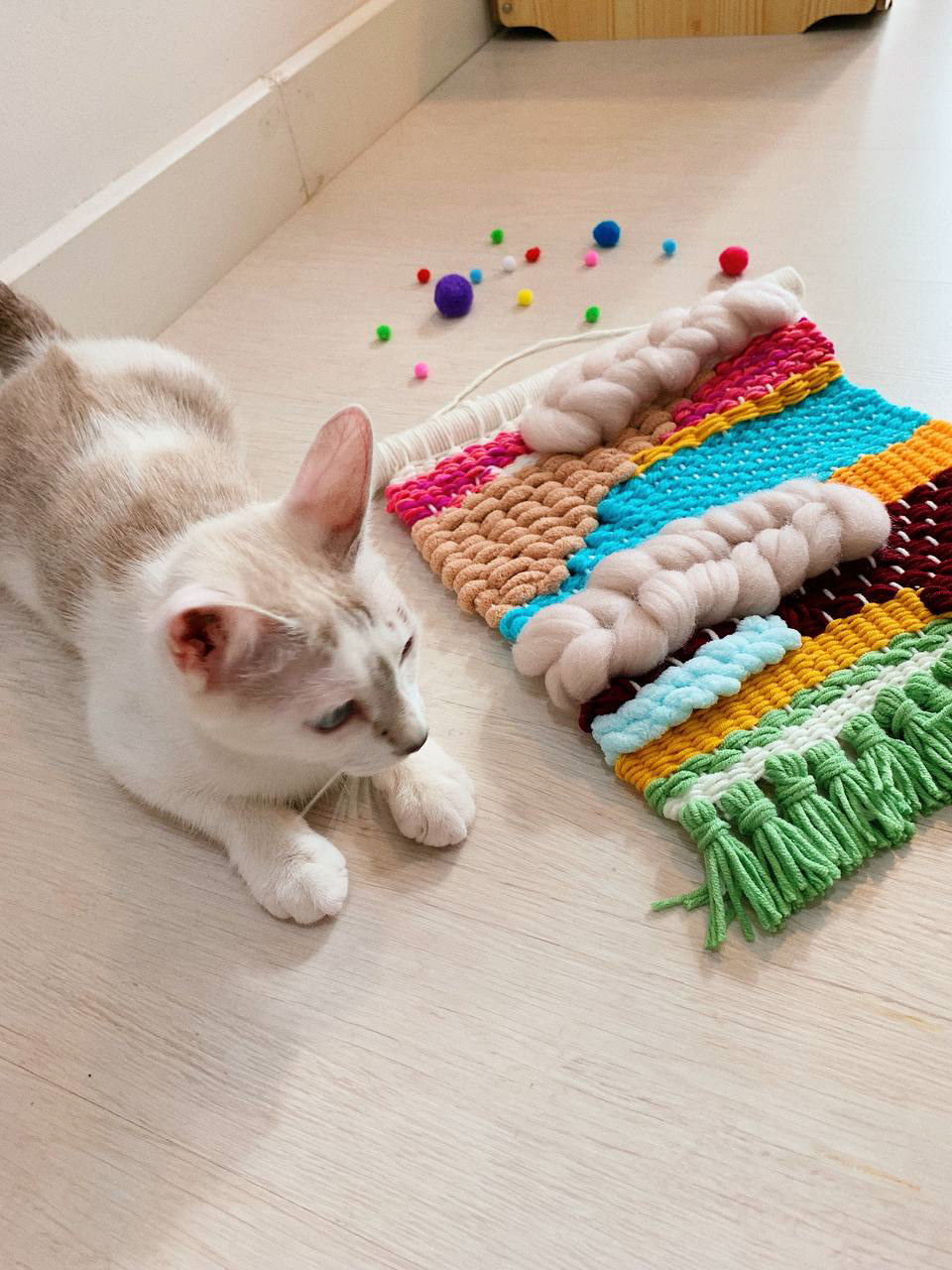 animal artwork Cat colorful Digital Art  Drawing  loom tapestry weaving yarn